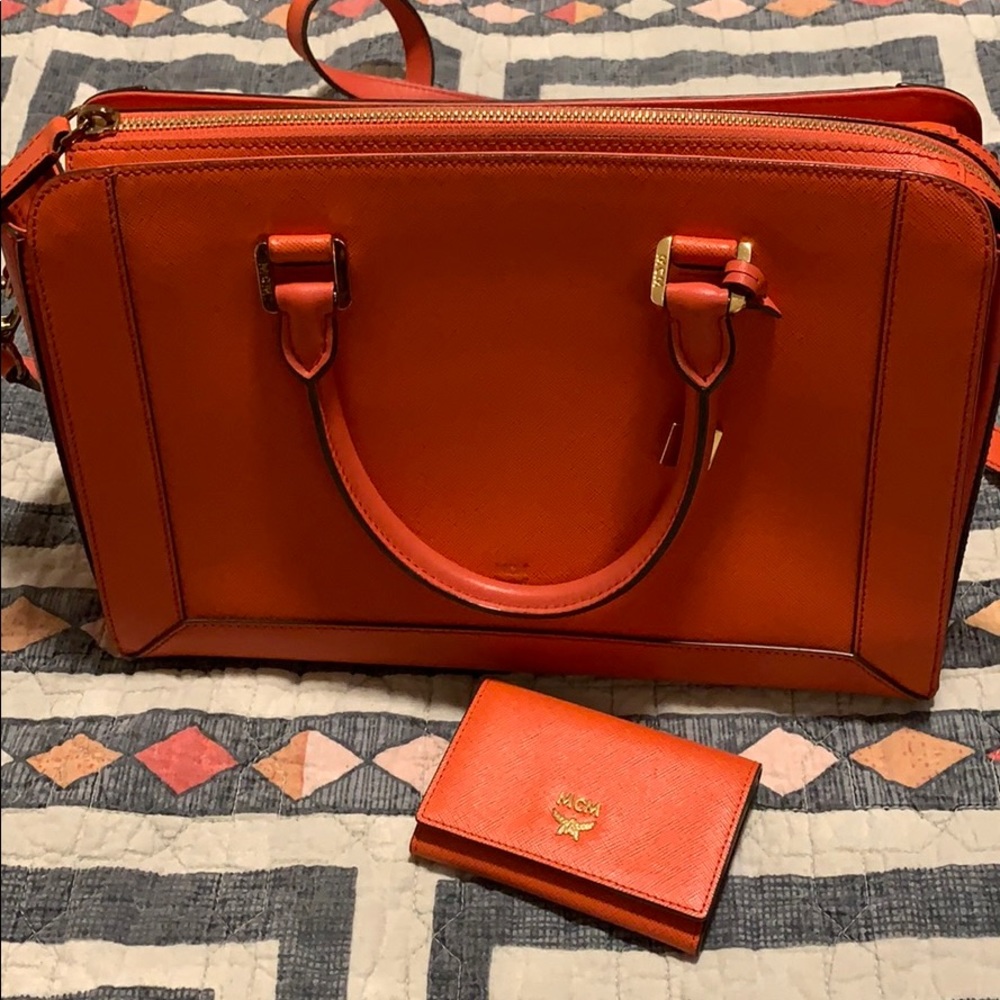 MCM Red Saffiano Leather Bag